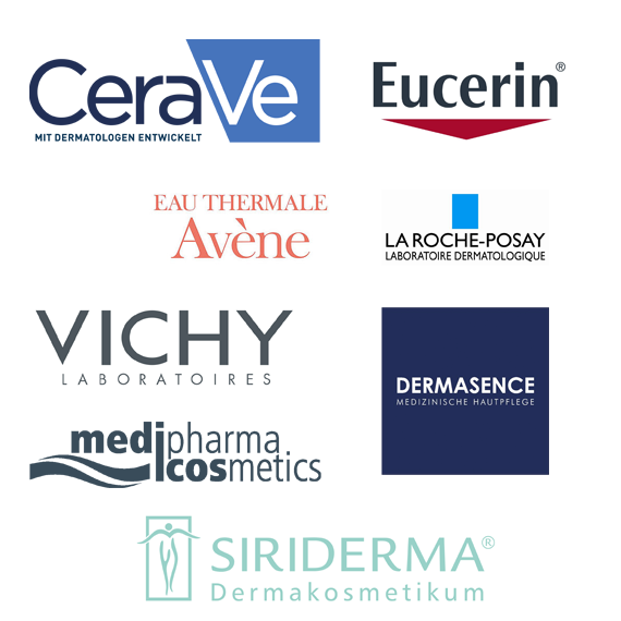 Logo von Dermasence, Eucerin, medipharma cosmetics, Siriderma, Vichy, La Roche-Posay, Avène 